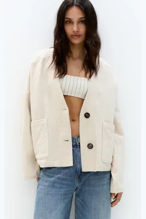 Pull&Bear Beige kimono-jakke i hørlook-Hvid