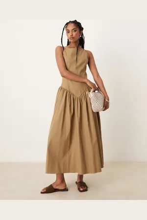 ASOS Kamelbrun cami-midikjole med sænket talje-Sort