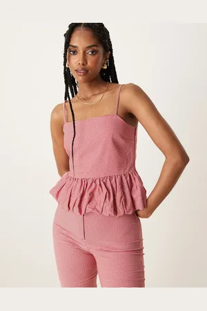 MANGO Cami med rynket kant og gingham-tern - Del af sæt