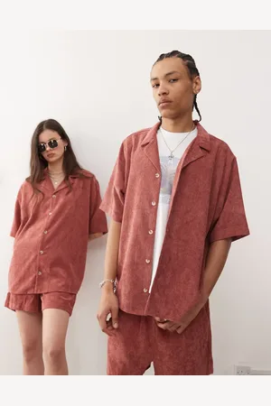 Reclaimed Unisex - Pink unisex-fløjlsskjorte-Lyserød
