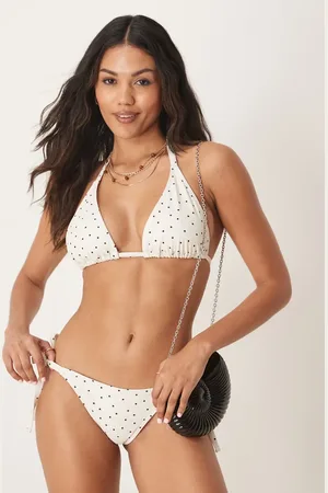 Peek & Beau Cremehvid trekantsbikinitop med sorte polkaprikker