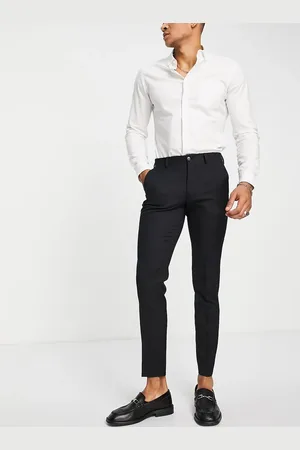 JACK & JONES Premium - Sorte habitbukser med stretch i uldblanding i super slim fit