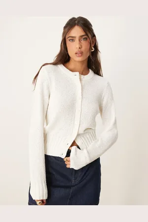 ASOS Cremehvid strikket cardigan med tekstur og rund hals