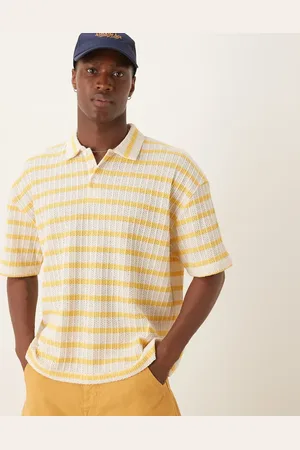 ASOS Oversized polo i firkantet pasform med tekstur og hvide/gule striber