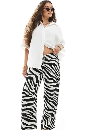 VERO MODA Easy - Bukser med brede ben og bindebånd i taljen og zebraprint-Hvid