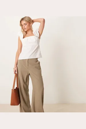 ASOS Petite - Kakifarvede bukser med lige ben og afslappet pasform i hørblanding-Grøn