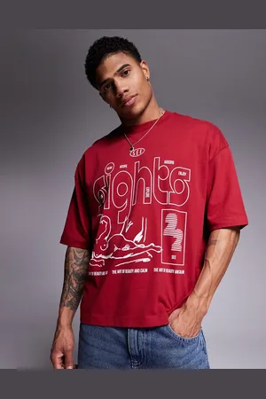 ASOS Rød og oversized T-shirt med firkantet pasform og abstrakt grafik