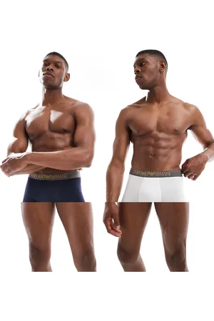 Emporio Armani Bodywear - Pakke med 2 par bløde boksershorts i bambus i hvid og marineblå med logo