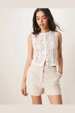 ASOS Afslappede dad-shorts i hør-Neutral