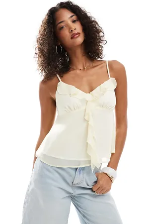 Miss Selfridge Lysegul cami-top med flæser i chiffon-Neutral