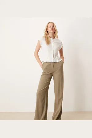 ASOS Tall - Kakifarvede bukser med lige ben og afslappet pasform i hørblanding-Grøn