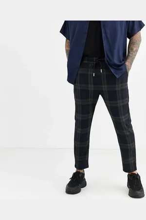 Only & Sons Marineblå bukser med store tern og elastisk talje