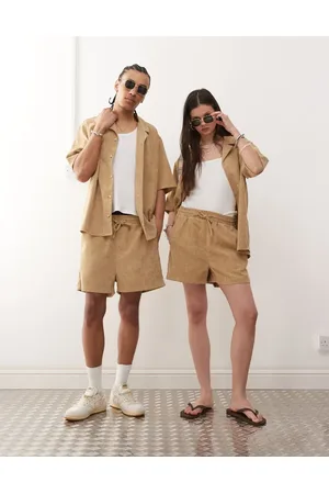 Reclaimed Unisex - Brune fløjlsshorts-Neutral