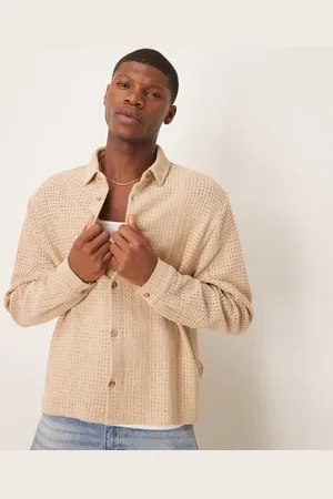ASOS Oversized skjorte med strikket tekstur i firkantet pasform-Neutral