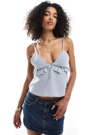 Bershka Top med hørlook, flæser og stropper