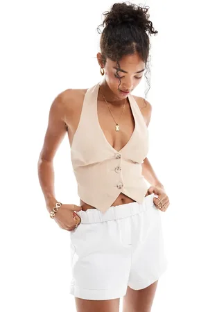 Miss Selfridge Habitvest med halterneck og nålestriber-Neutral