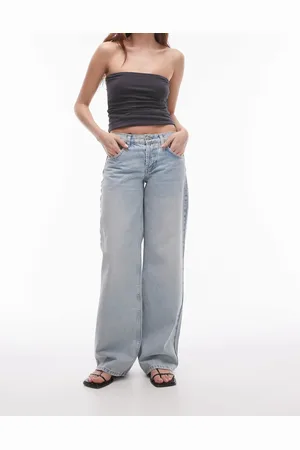 Topshop Ember - Afblegede lavtaljede jeans med brede ben-Blå