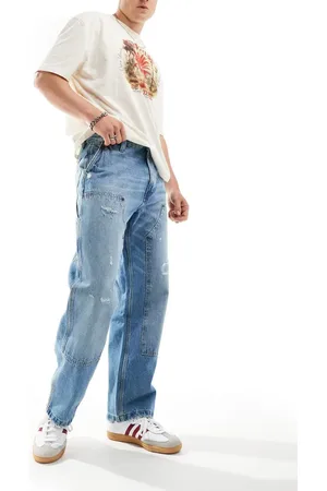 Pull&Bear Blå tømrer-jeans med dobbeltknæ