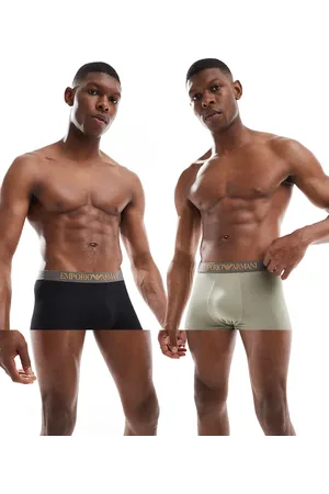 Emporio Armani Bodywear - Pakke med 2 par bløde boksershorts i bambus i sort og beige med logo