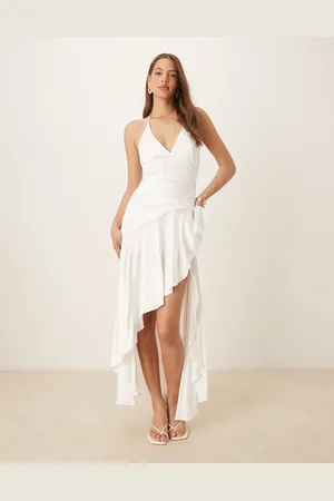 Bardot Hvid asymmetrisk midaxi-kjole med halterneck