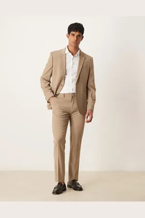 ASOS Og vaskbare slim-habitbukser med kamgarnsuld i let materiale-Neutral