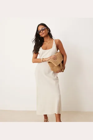 ASOS ASOS DESIGN Petite - Beige maxikjole med snoede stropper og tværsnit i hørlook-Neutral