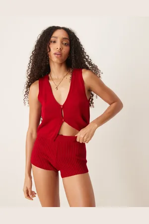 ASOS Bianca - Røde hotpants med knapper - Del af sæt-Neutral