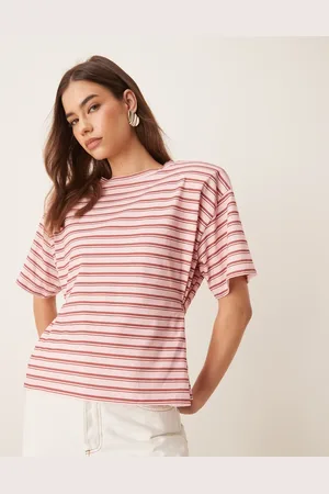 ASOS Pink T-shirt med skulderpuder og indsyet talje og striber