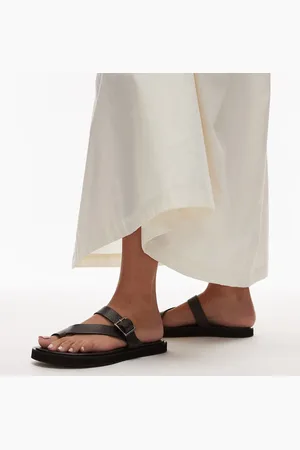 Topshop Premium - Kimberley - Sorte og flade sandaler i læder