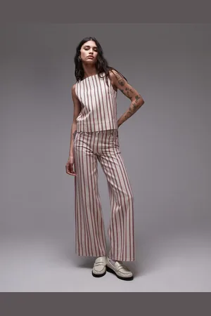 Topshop Jeans med vide ben, mellemhøj talje og røde striber-Multifarvet
