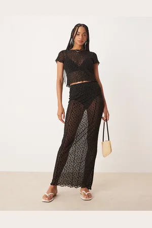ASOS Maxinederdel med velouriseret blomstermønster i gennemsigtig mesh
