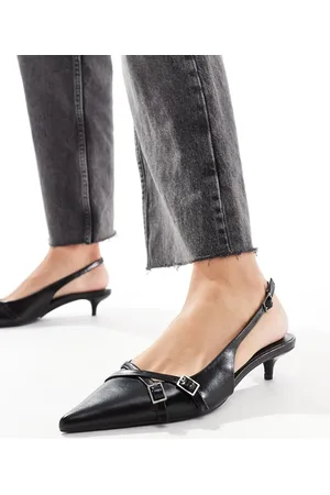 Pull&Bear Sorte slingbacks med kitten-hæl og spændedetalje