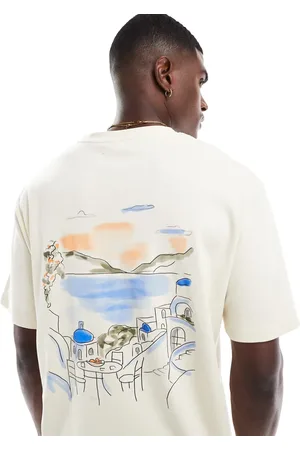 JACK & JONES Hvid og oversized T-shirt med kraftigt materiale og Amalfi-print
