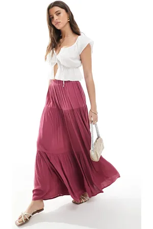 Stradivarius Kirsebærrød boho-maxinederdel