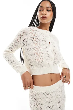 Miss Selfridge Cremehvid hæklet strikket cardigan - Del af sæt