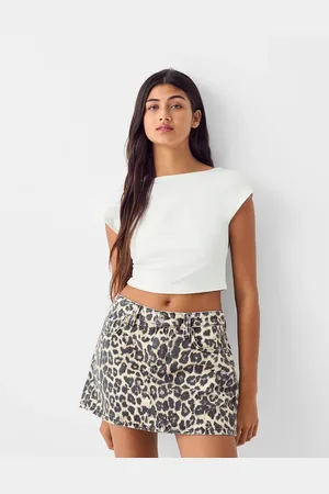 Bershka Mininederdel i denim med leopardprint