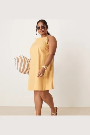 ASOS ASOS DESIGN Curve - Gul og formløs minikjole med lige hals