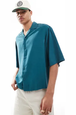 ASOS Blågrøn oversized skjorte med reverskrave i firkantet pasform