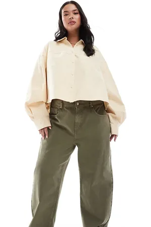 ASOS ASOS DESIGN Curve - Kakifarvede basis-jeans med barrel-ben-Grøn