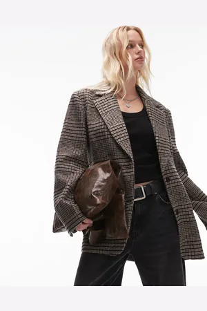 Topshop Blazer i uldblanding med heritage-tern