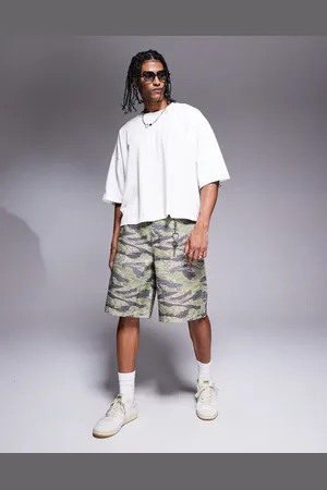ASOS Lange jorts med tømrerdetaljer og camouflage-print-Multifarvet