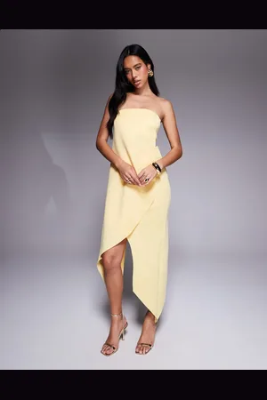 ASOS Lysegul minimalistisk midikjole med rundt slå-om-design i overkroppen