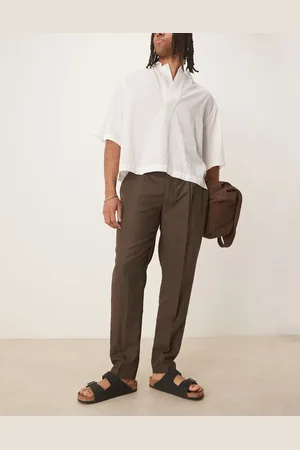 MANGO Chokoladebrune bukser i hør i slim fit