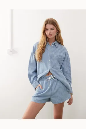 Noisy May Nosy May - Lyseblå pull-on denimshorts med striber - Del af sæt