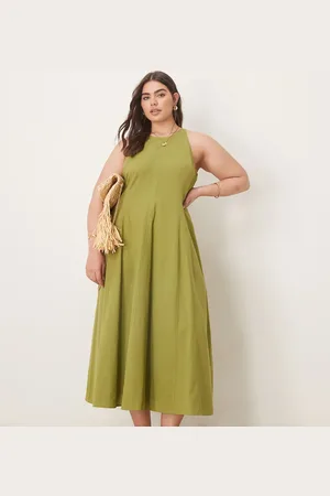 ASOS ASOS DESIGN Curve - Olivengrøn midikjole med sømdetaljer