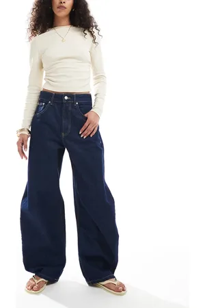 ASOS Højtaljede jeans med barrel-ben i skyllet vask-Marineblå