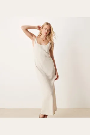 ASOS ASOS DESIGN Tall - Beige maxikjole med tværsnit og snoede stropper i hørlook-Neutral
