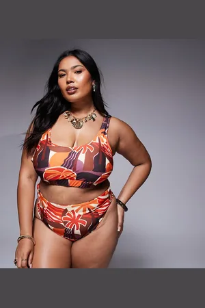 ASOS ASOS DESIGN Curve - Ava - Højtaljede bikinitrusser med høj benskæring og tropisk print-Multifarvet