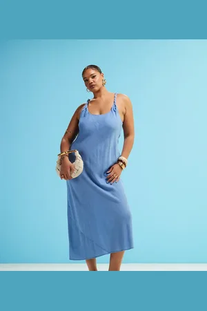 ASOS ASOS DESIGN Curve - maxikjole i hørblanding med skråsnit og snoede stropper