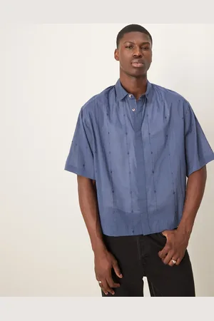 ASOS Marineblå oversized skjorte med broderi i firkantet pasform